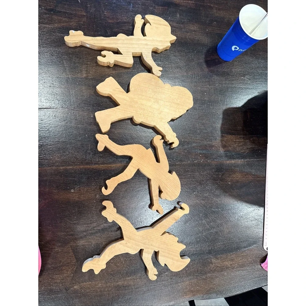 Wooden Hanging Christmas Santa Claus & Elves Ladder‎ Hangers, Lot Of 4 No Paint